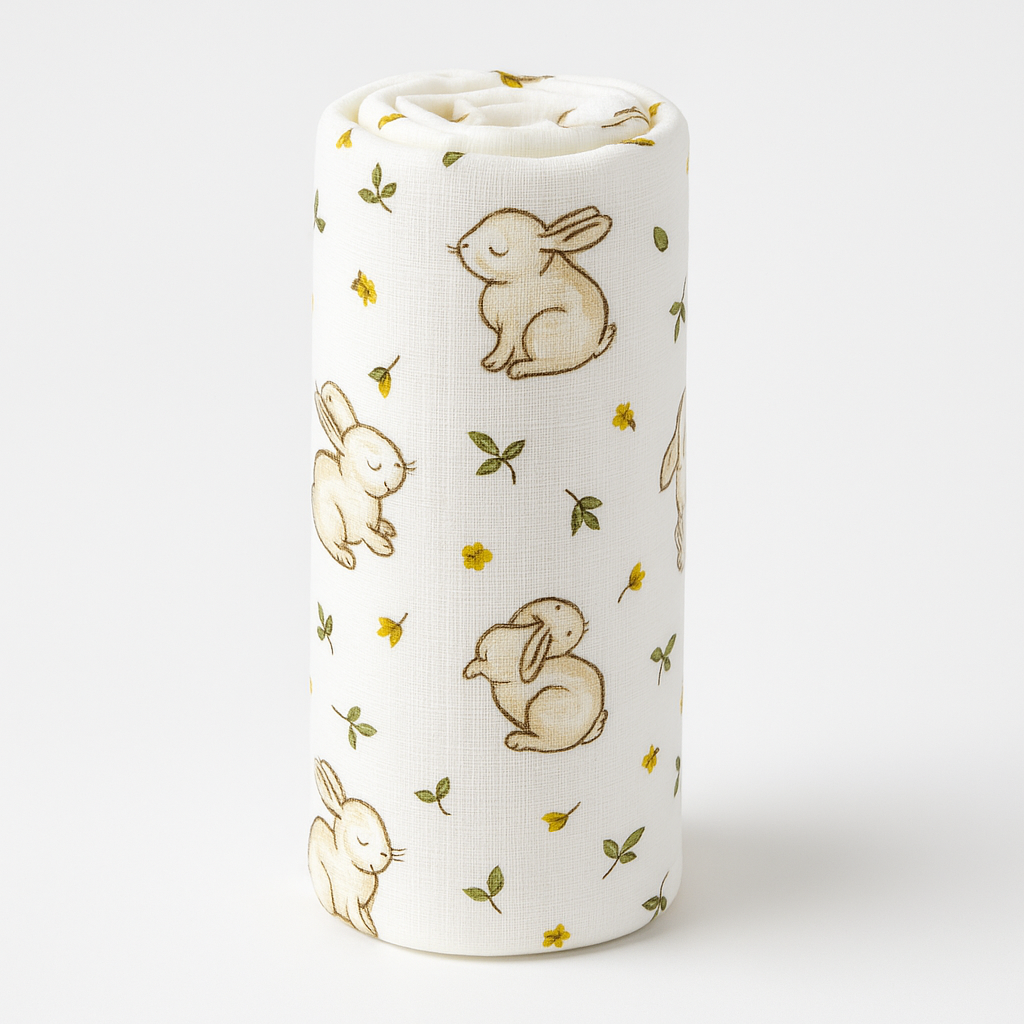 Tavşan Desenli Müslin Örtü