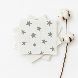 Gri Yıldız Desenli Müslin Ağız Mendili