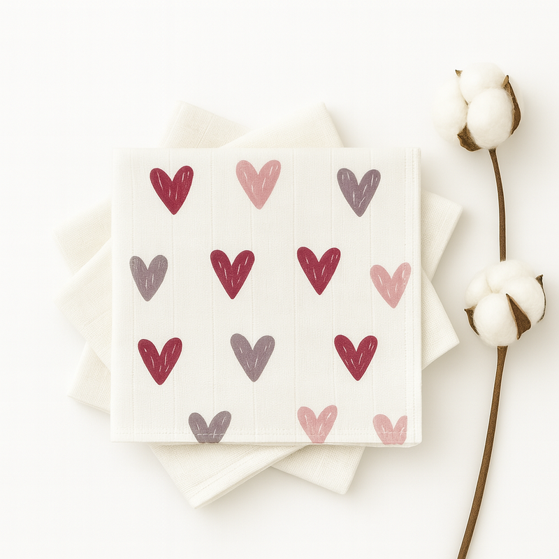 Pembe Gri Kalpli Müslin Ağız Mendili