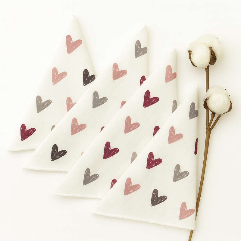 Pembe Gri Kalpli Müslin Ağız Mendili