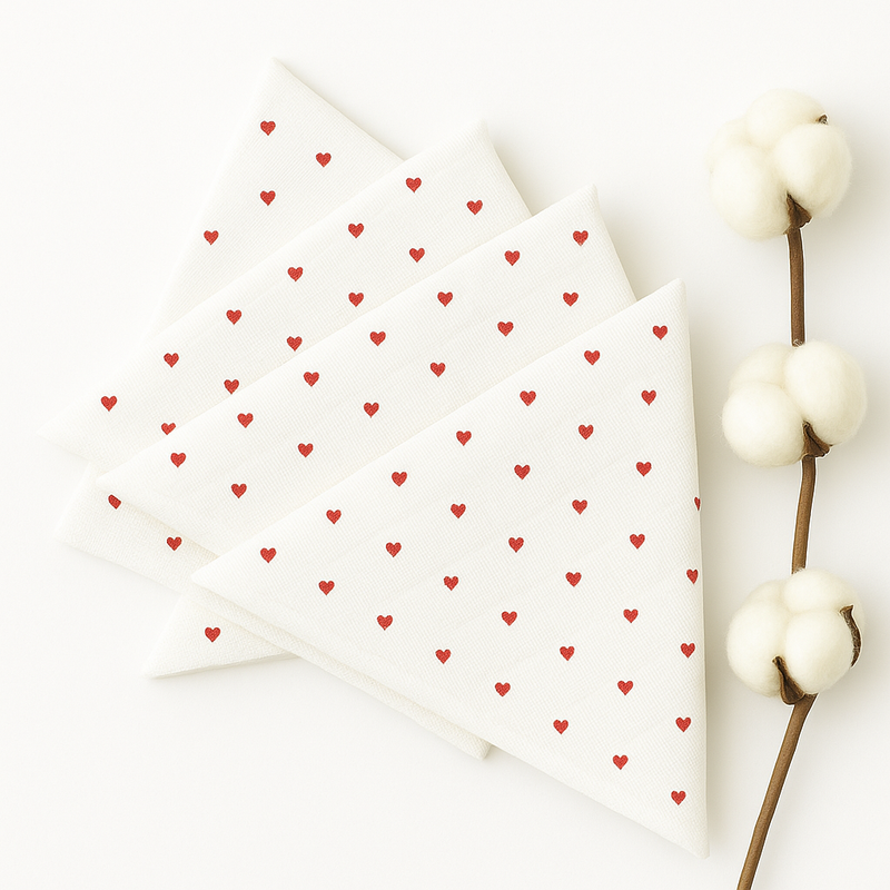 Kırmızı Kalpli Müslin Ağız Mendili