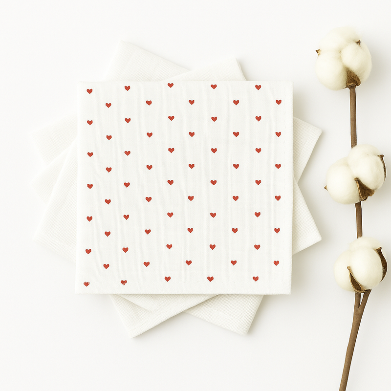 Kırmızı Kalpli Müslin Ağız Mendili