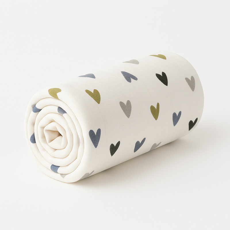 Siyah Mavi Sarı Kalpli Müslin Örtü