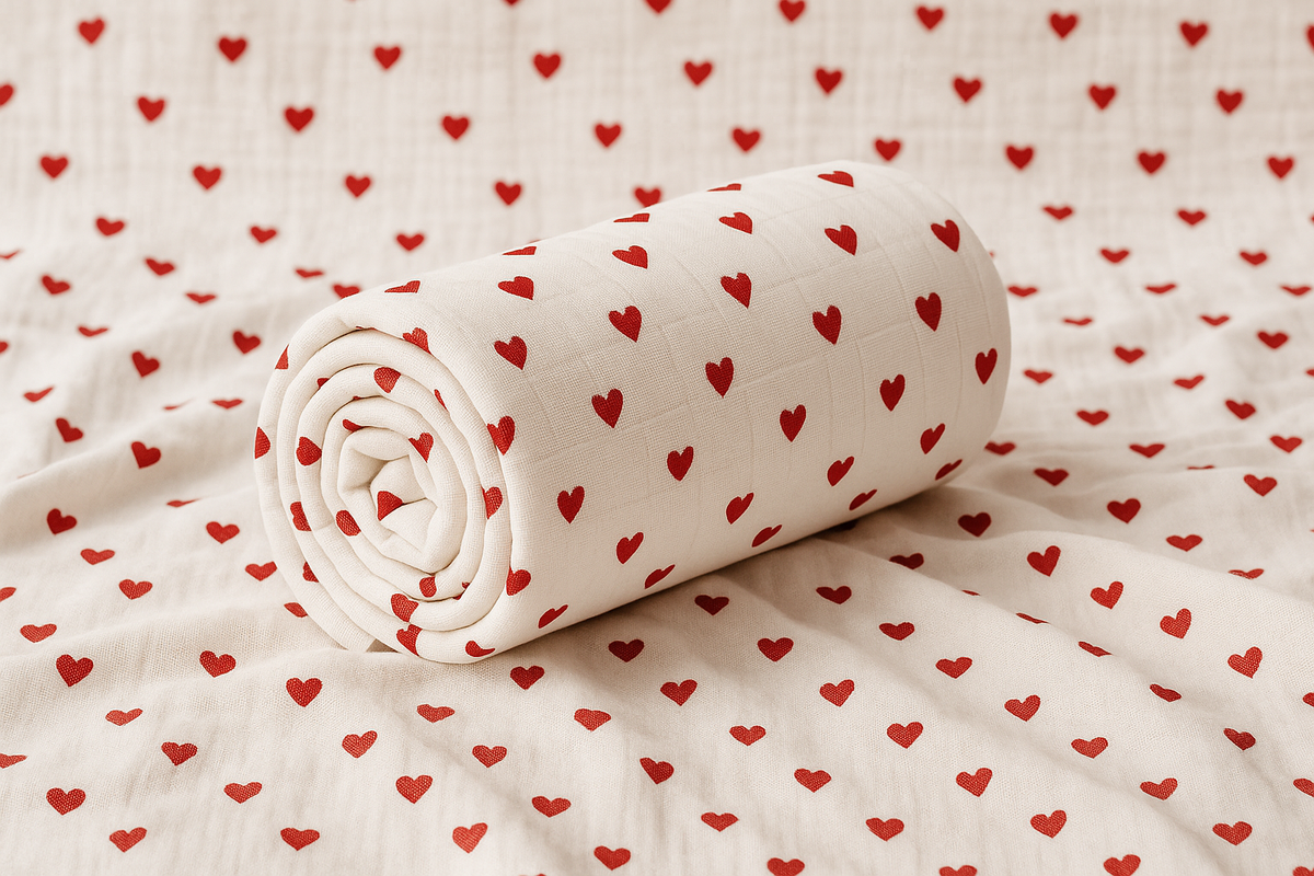 Kırmızı Kalpli Müslin Örtü