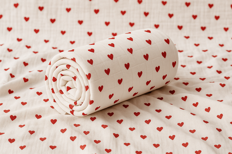 Kırmızı Kalpli Müslin Örtü