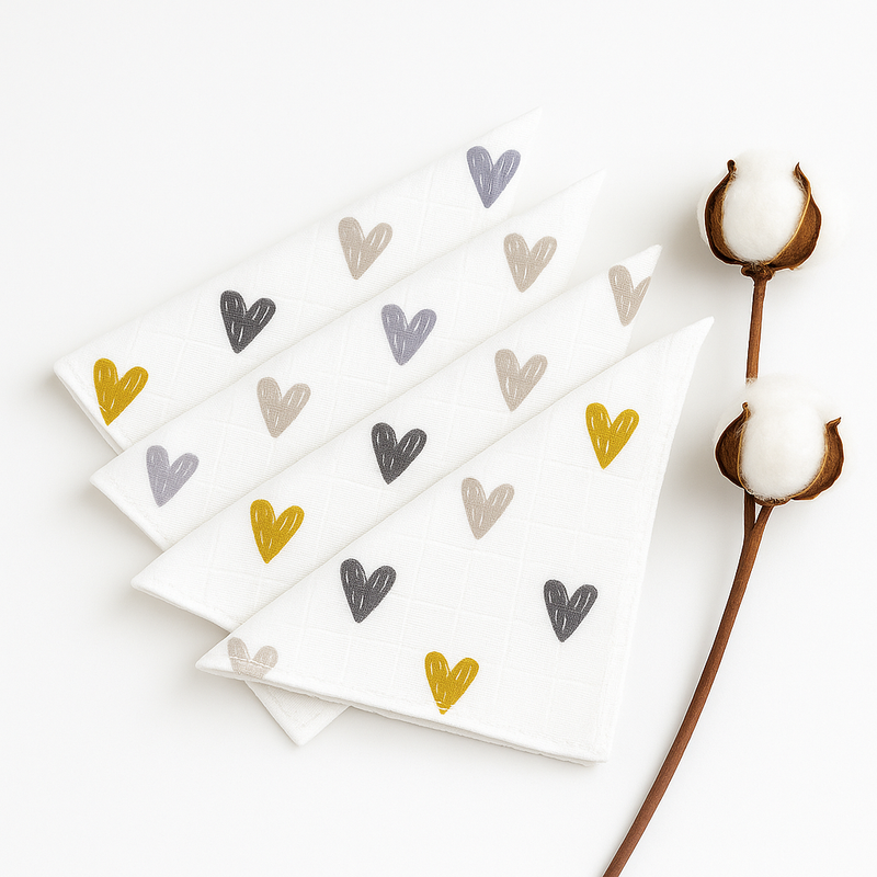 Siyah Mavi Sarı Kalpli Müslin Ağız Mendili