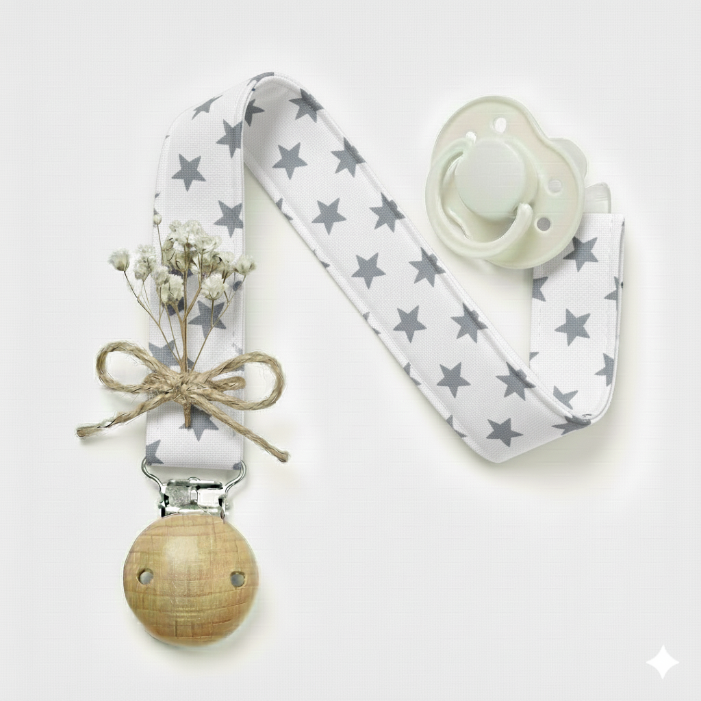 Gri Yıldız Desenli Emzik Askısı
