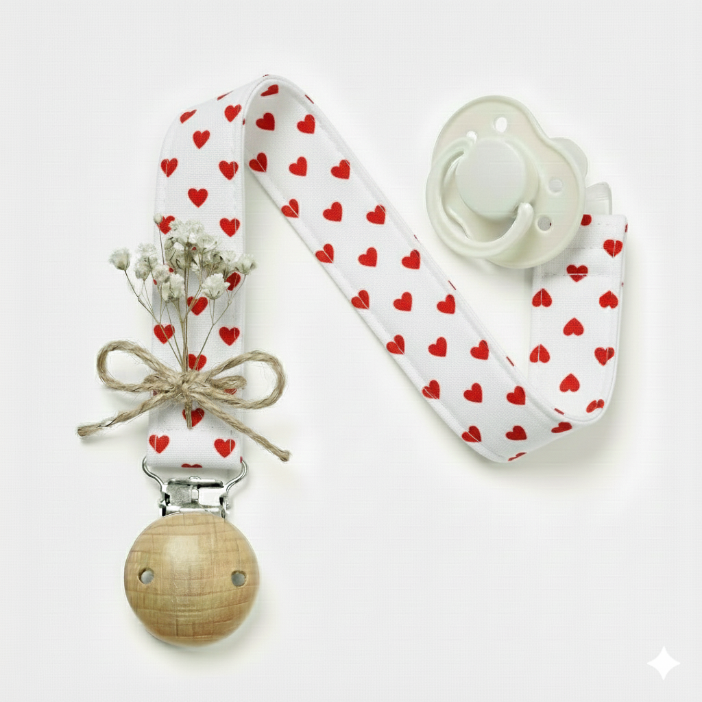 Kırmızı Kalpli Emzik Askısı